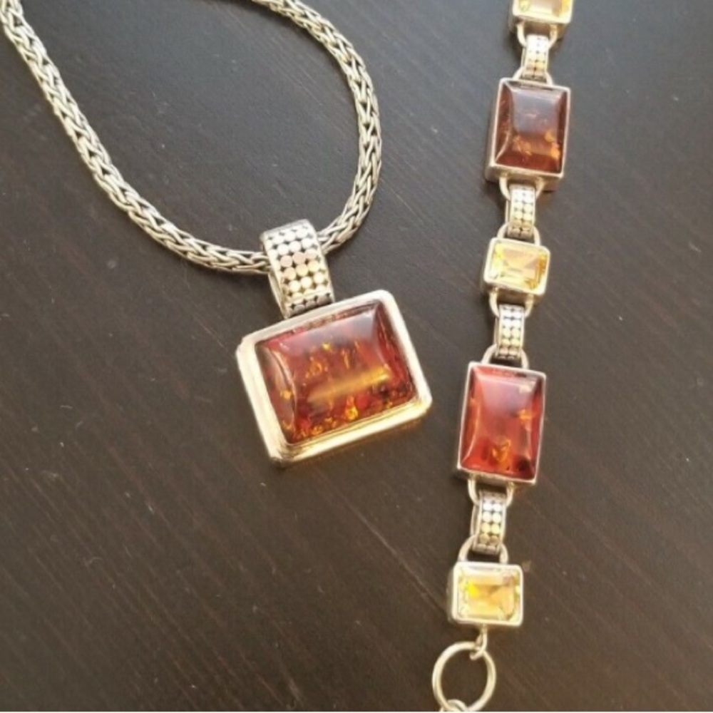 Lori Bonn Amber Citrine & 925 Sterling Necklace/Pendant/Bracelet